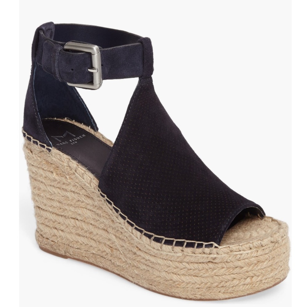 Marc Fisher LTD Annie Perforated Espadrille Platform Wedge sz 11